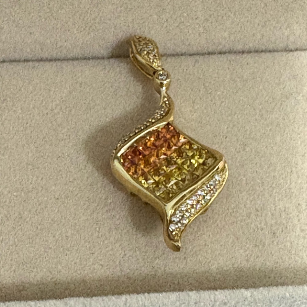 K18 18K PENDANT ONLY Yellow Orange Sapphire natural diamonds Japan Real Gold